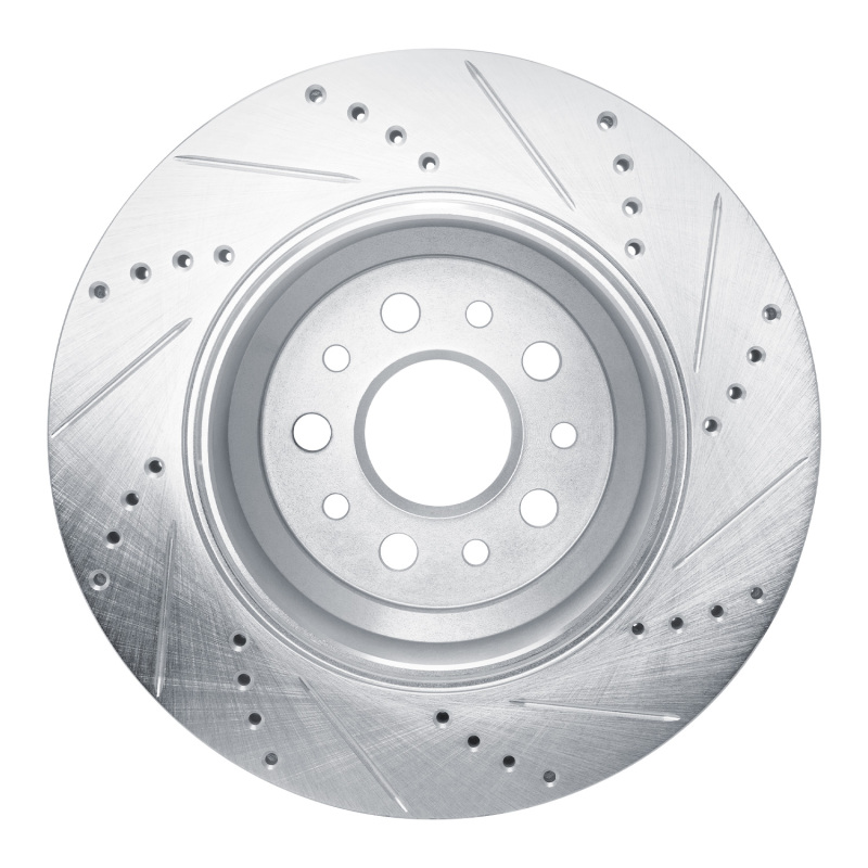 Maserati Ghibli Brake Rotor (1) - Rear Left - R1 Concepts - Drilled & Slotted - Silver - `14-`16